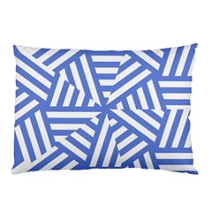 Geometric Blue And White Lines, Stripes Pattern Pillow Case (two Sides) by Casemiro