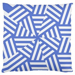 Geometric Blue And White Lines, Stripes Pattern Large Cushion Case (two Sides) by Casemiro