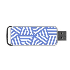 Geometric Blue And White Lines, Stripes Pattern Portable Usb Flash (two Sides) by Casemiro