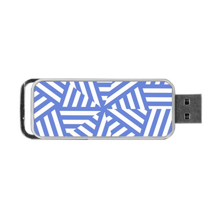 Geometric blue and white lines, stripes pattern Portable USB Flash (Two Sides)