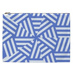 Geometric Blue And White Lines, Stripes Pattern Cosmetic Bag (xxl) by Casemiro