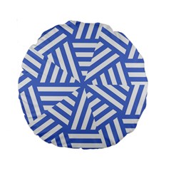 Geometric Blue And White Lines, Stripes Pattern Standard 15  Premium Round Cushions by Casemiro