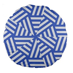 Geometric Blue And White Lines, Stripes Pattern Large 18  Premium Round Cushions by Casemiro