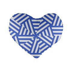 Geometric Blue And White Lines, Stripes Pattern Standard 16  Premium Heart Shape Cushions by Casemiro