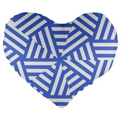 Geometric Blue And White Lines, Stripes Pattern Large 19  Premium Heart Shape Cushions by Casemiro