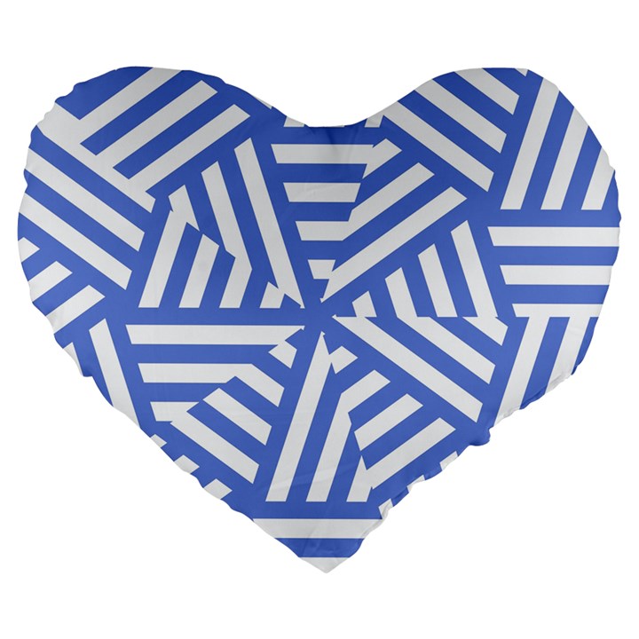 Geometric blue and white lines, stripes pattern Large 19  Premium Heart Shape Cushions