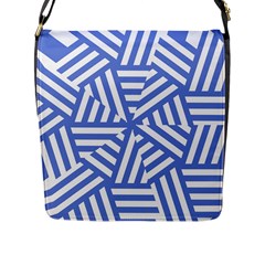 Geometric Blue And White Lines, Stripes Pattern Flap Closure Messenger Bag (l) by Casemiro