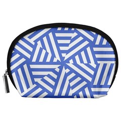 Geometric Blue And White Lines, Stripes Pattern Accessory Pouch (large)