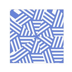 Geometric Blue And White Lines, Stripes Pattern Small Satin Scarf (square)