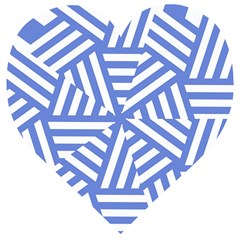 Geometric Blue And White Lines, Stripes Pattern Wooden Puzzle Heart by Casemiro