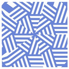 Geometric Blue And White Lines, Stripes Pattern Wooden Puzzle Square by Casemiro