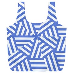 Geometric Blue And White Lines, Stripes Pattern Full Print Recycle Bag (xxxl)