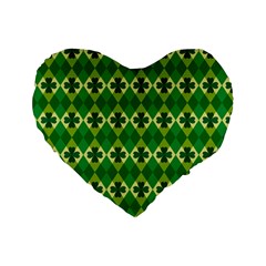 St Patricks Pattern Standard 16  Premium Flano Heart Shape Cushions by designsbymallika