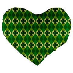 St Patricks Pattern Large 19  Premium Flano Heart Shape Cushions by designsbymallika