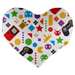 Gamer Large 19  Premium Flano Heart Shape Cushions by designsbymallika