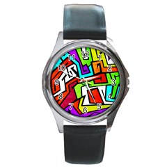 Graffitti Pattern Round Metal Watch by designsbymallika