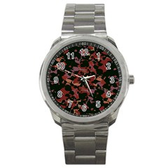 Red Dark Camo Abstract Print Sport Metal Watch by dflcprintsclothing