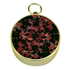 Red Dark Camo Abstract Print Gold Compasses by dflcprintsclothing