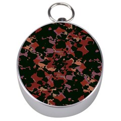 Red Dark Camo Abstract Print Silver Compasses