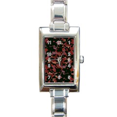 Red Dark Camo Abstract Print Rectangle Italian Charm Watch by dflcprintsclothing