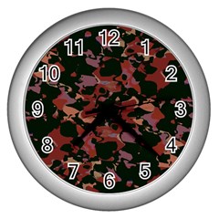 Red Dark Camo Abstract Print Wall Clock (silver)