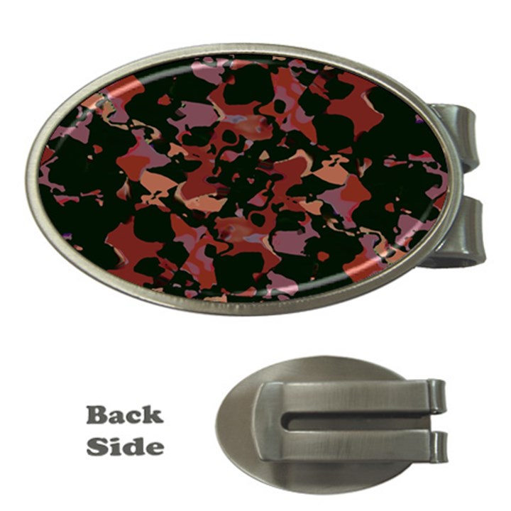 Red Dark Camo Abstract Print Money Clips (Oval) 