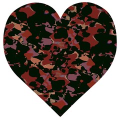 Red Dark Camo Abstract Print Wooden Puzzle Heart