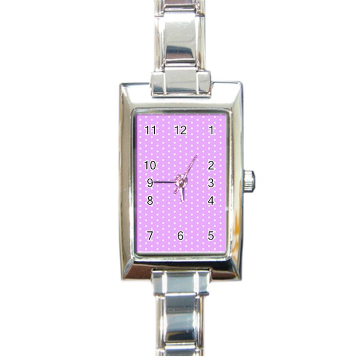 White Polka Dot Pastel Purple Background, pink color vintage dotted pattern Rectangle Italian Charm Watch