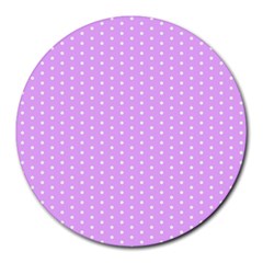 White Polka Dot Pastel Purple Background, pink color vintage dotted pattern Round Mousepads