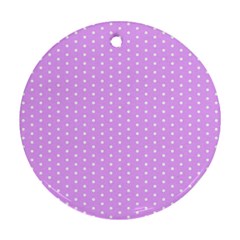 White Polka Dot Pastel Purple Background, pink color vintage dotted pattern Ornament (Round)