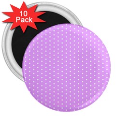 White Polka Dot Pastel Purple Background, pink color vintage dotted pattern 3  Magnets (10 pack) 