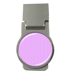 White Polka Dot Pastel Purple Background, pink color vintage dotted pattern Money Clips (Round) 