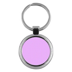 White Polka Dot Pastel Purple Background, pink color vintage dotted pattern Key Chain (Round)