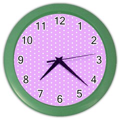 White Polka Dot Pastel Purple Background, pink color vintage dotted pattern Color Wall Clock