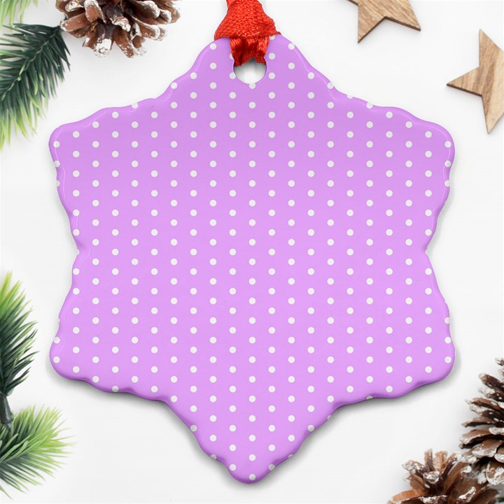 White Polka Dot Pastel Purple Background, pink color vintage dotted pattern Ornament (Snowflake)