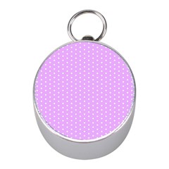 White Polka Dot Pastel Purple Background, pink color vintage dotted pattern Mini Silver Compasses