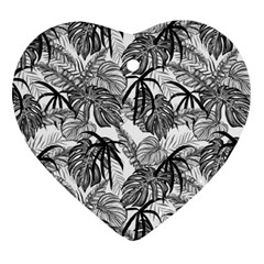 Black And White Leafs Pattern, Tropical Jungle, Nature Themed Ornament (heart) by Casemiro