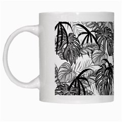 Black And White Leafs Pattern, Tropical Jungle, Nature Themed White Mugs by Casemiro