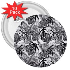 Black And White Leafs Pattern, Tropical Jungle, Nature Themed 3  Buttons (10 Pack) 