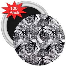 Black And White Leafs Pattern, Tropical Jungle, Nature Themed 3  Magnets (100 Pack) by Casemiro