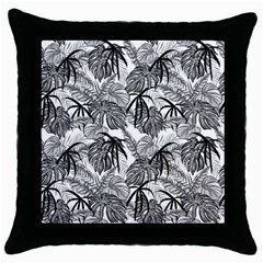 Black And White Leafs Pattern, Tropical Jungle, Nature Themed Throw Pillow Case (black) by Casemiro