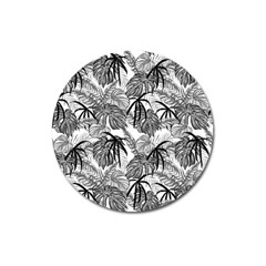 Black And White Leafs Pattern, Tropical Jungle, Nature Themed Magnet 3  (round) by Casemiro