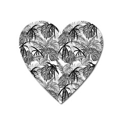 Black and white leafs pattern, tropical jungle, nature themed Heart Magnet