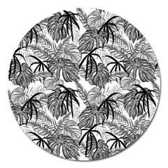 Black and white leafs pattern, tropical jungle, nature themed Magnet 5  (Round)