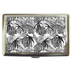 Black And White Leafs Pattern, Tropical Jungle, Nature Themed Cigarette Money Case by Casemiro