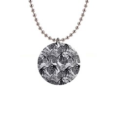 Black And White Leafs Pattern, Tropical Jungle, Nature Themed 1  Button Necklace by Casemiro