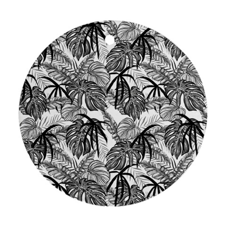 Black and white leafs pattern, tropical jungle, nature themed Round Ornament (Two Sides)