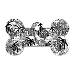 Black And White Leafs Pattern, Tropical Jungle, Nature Themed Dog Tag Bone (two Sides) by Casemiro