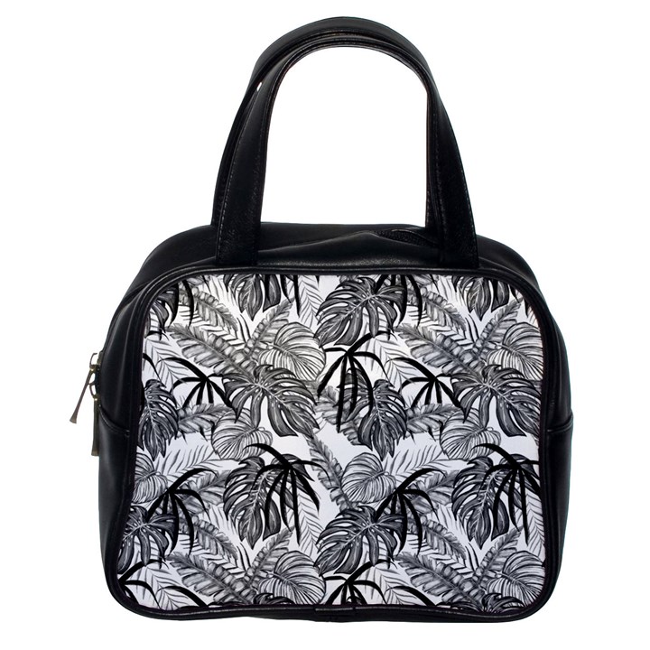 Black and white leafs pattern, tropical jungle, nature themed Classic Handbag (One Side)