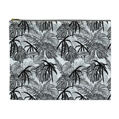 Black And White Leafs Pattern, Tropical Jungle, Nature Themed Cosmetic Bag (xl)